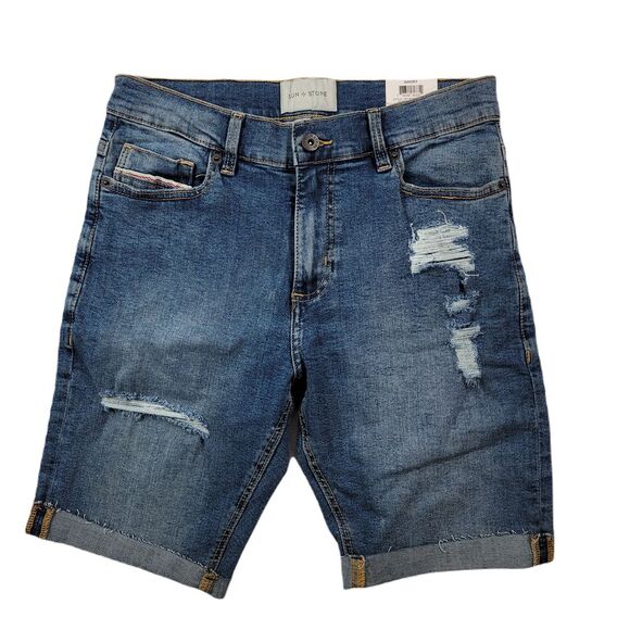 Sun + Stone Denim Shorts Mens 30 Blue Wash Mayer Regular-Fit‎  10" Jean - Picture 1 of 6